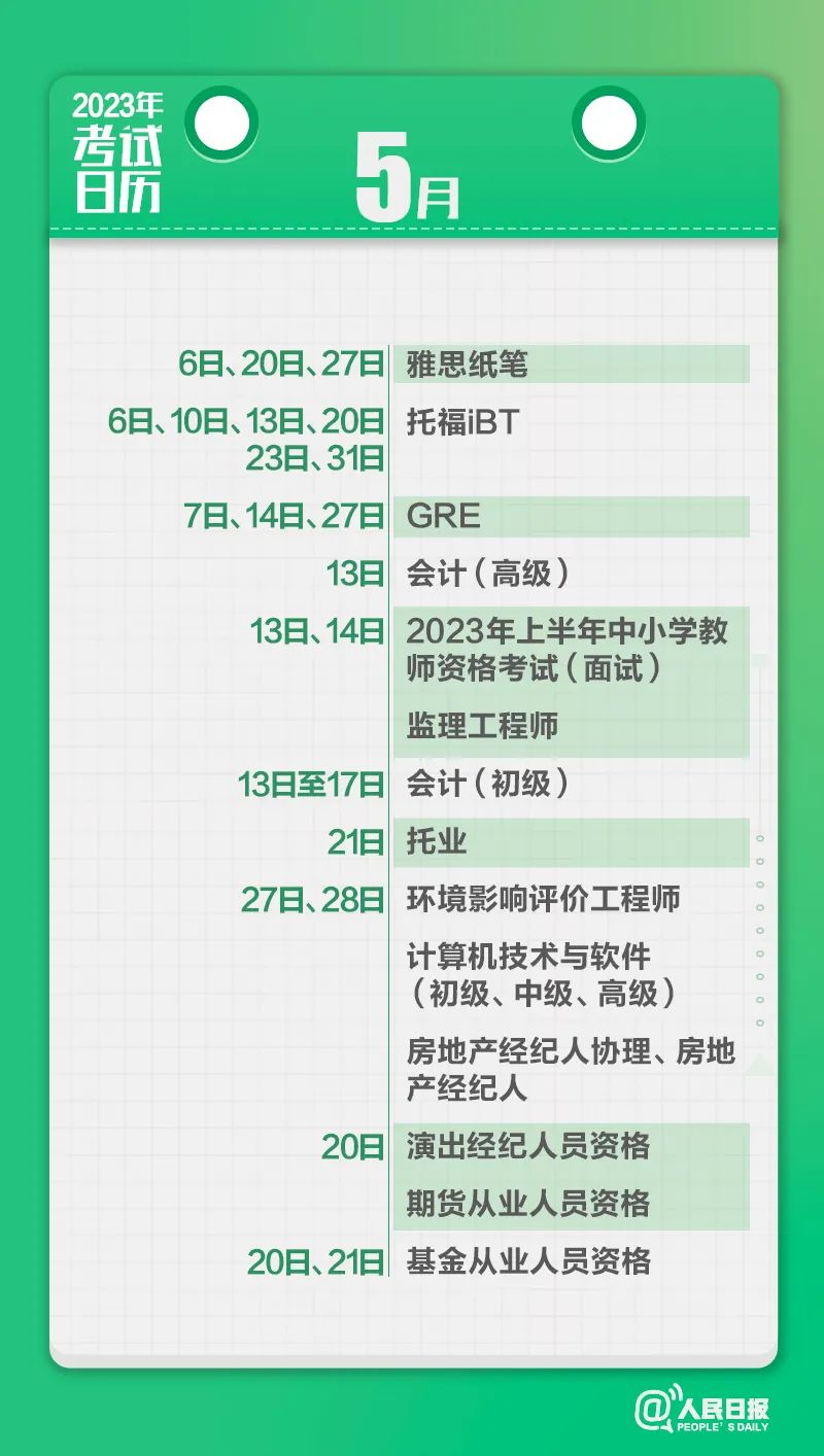 收藏！2023年考試日歷來了