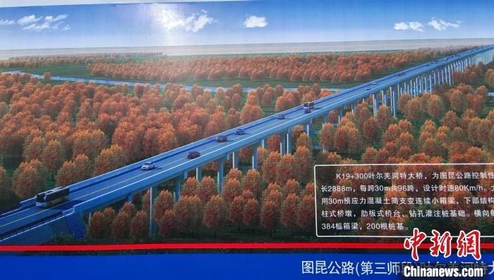 大橋穿越近3000米的原始胡楊林保護(hù)區(qū)。圖為工程效果圖?！∈酚窠?攝