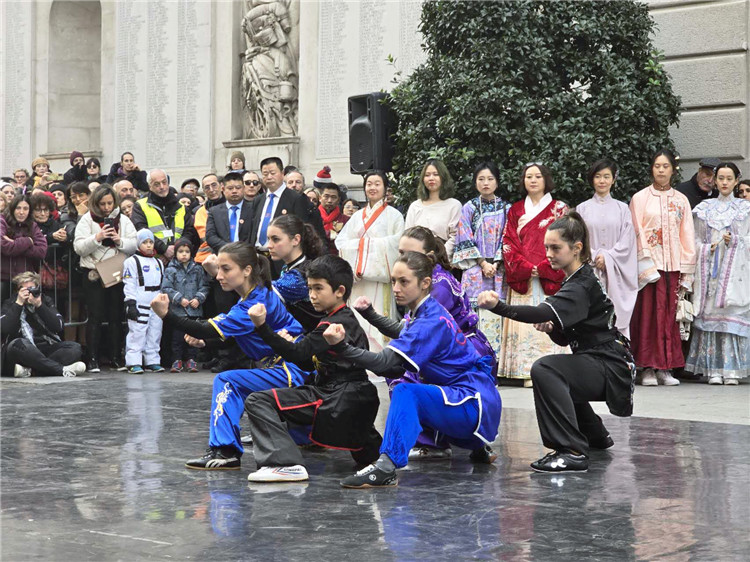 當(dāng)?shù)匚湫g(shù)學(xué)院進(jìn)行武術(shù)表演。張錫琪攝