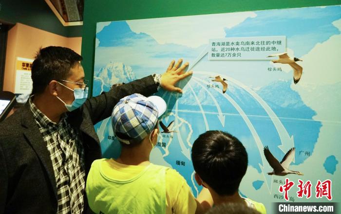 圖為小朋友在青海西寧湟水國家濕地公園科普館內參觀學習。　馬銘言 攝