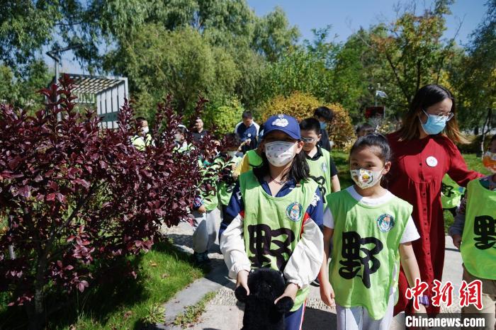 圖為小朋友在青海西寧湟水國家濕地公園內認識植物?！●R銘言 攝
