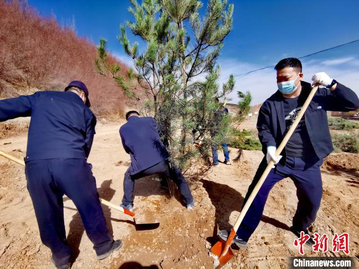 圖為西寧市城東區(qū)義務(wù)植樹活動現(xiàn)場?！?zhí)砀?攝