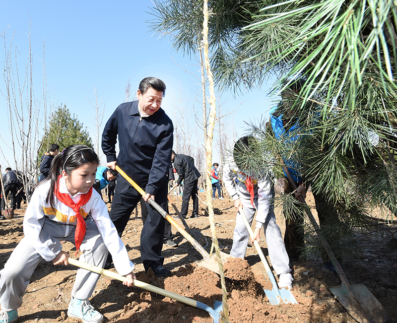 2015年4月3日，習(xí)近平總書記同大家一起植樹。