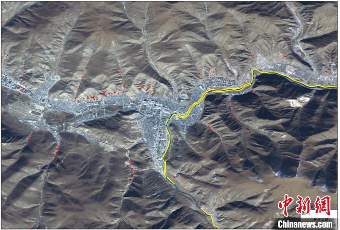 玉樹災(zāi)后重建區(qū)地質(zhì)災(zāi)害治理工程和防洪工程監(jiān)測結(jié)果。中科院空天院 供圖