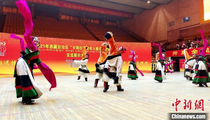 圖為西藏老年舞蹈隊(duì)齊跳傳統(tǒng)鍋莊舞?！∝暽＠?攝
